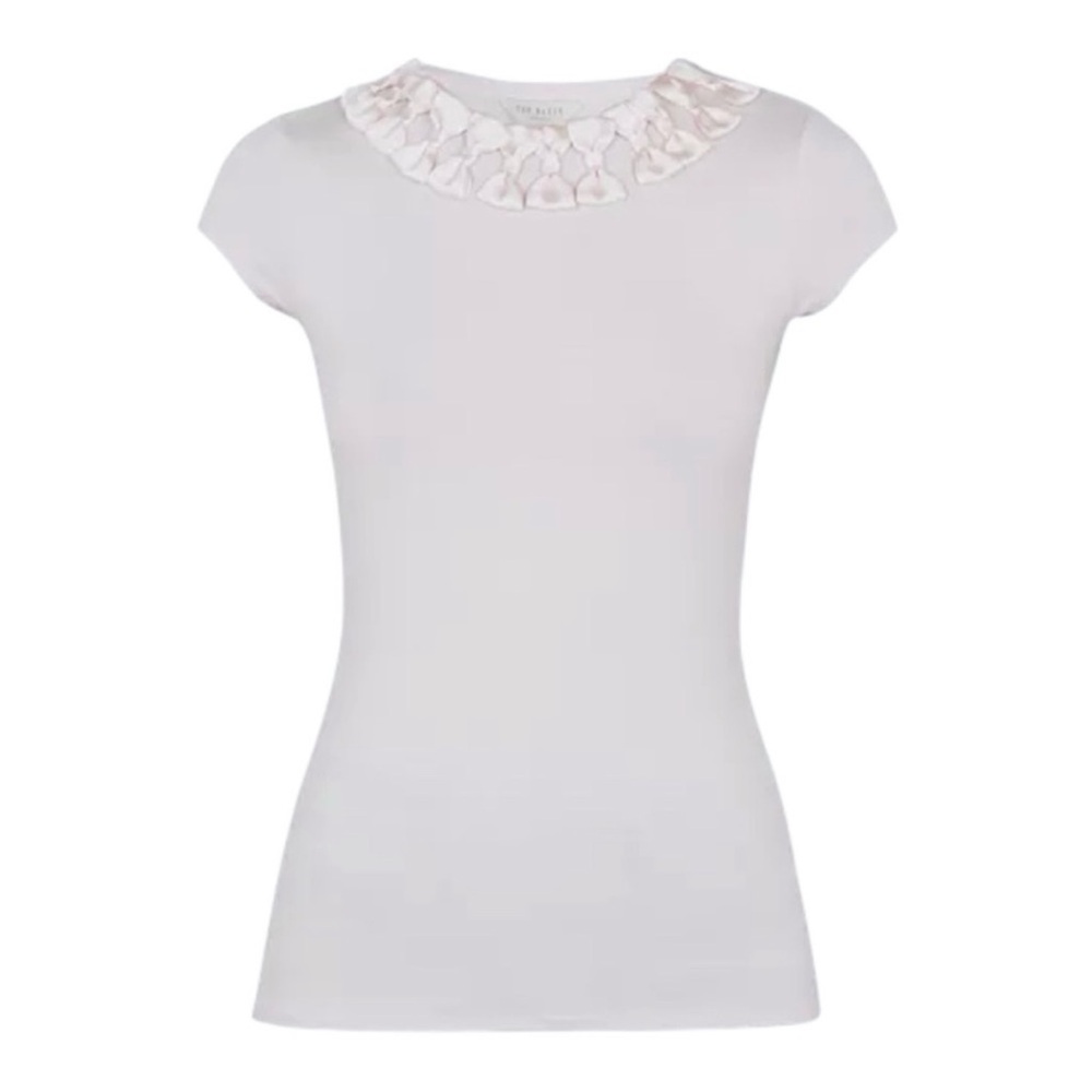 Ted Baker - Charre Bow-Trimmed Short Sleeve Tee – White - Size 3 (US 8)